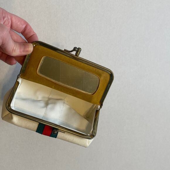 3 Stripe Vintage Travel Sewing Kit Coin Purse Compact Mirror Clutch - Picture 3 of 9